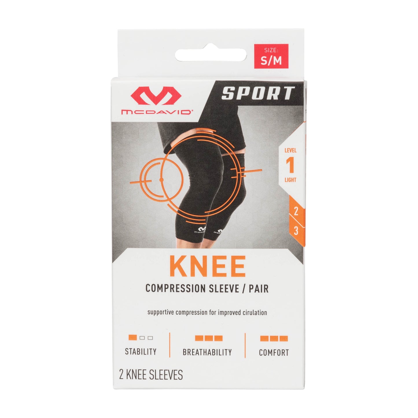 Sport Compression Knee Sleeves Pair, Black, Unisex, Adult, Small/Medium