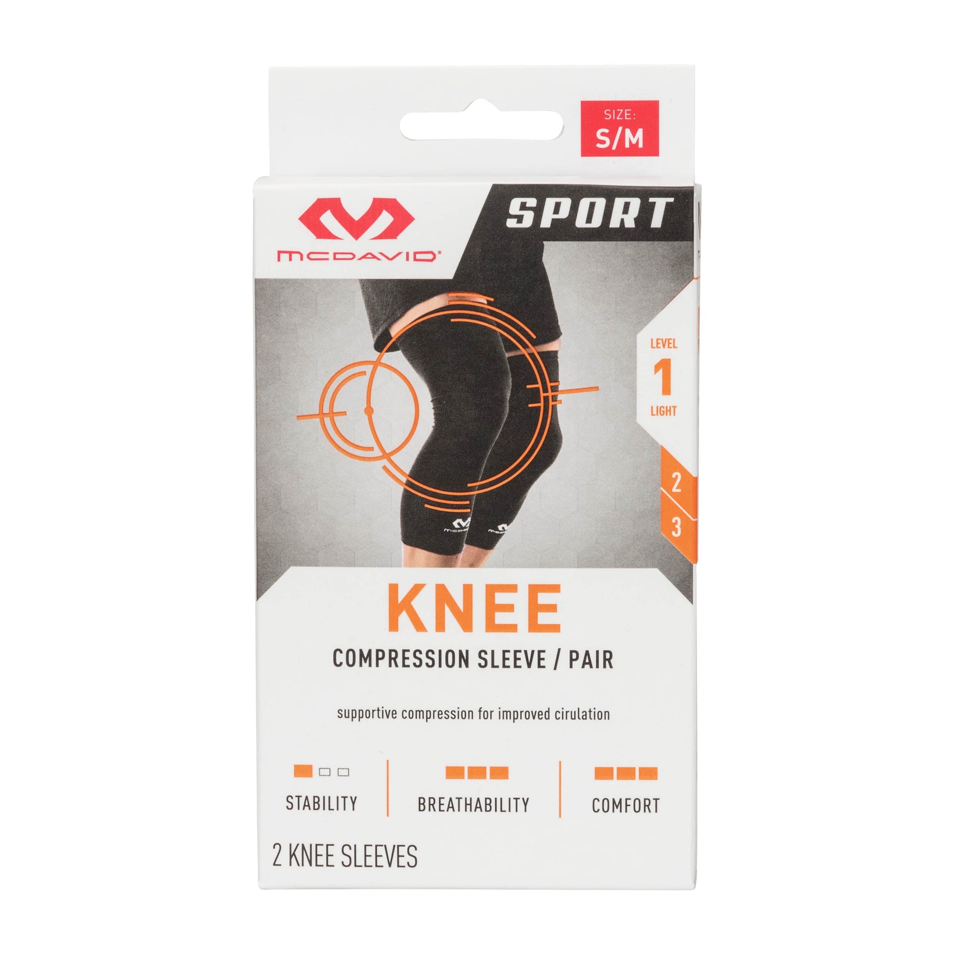 Sport Compression Knee Sleeves Pair, Black, Unisex, Adult, Small/Medium