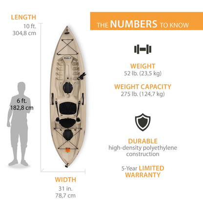 Tamarack Angler 10 Ft Sit-On-Top Fishing Kayak with Paddle, Tan (90508)