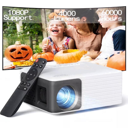 Mini Projector 720P HD Portable Projector, 4000 Lumens LED, Wifi Bluetooth 5.1, 30–120" Screen, HDMI USB AV Compatible, Home Theater Outdoor Movie Projector, Black