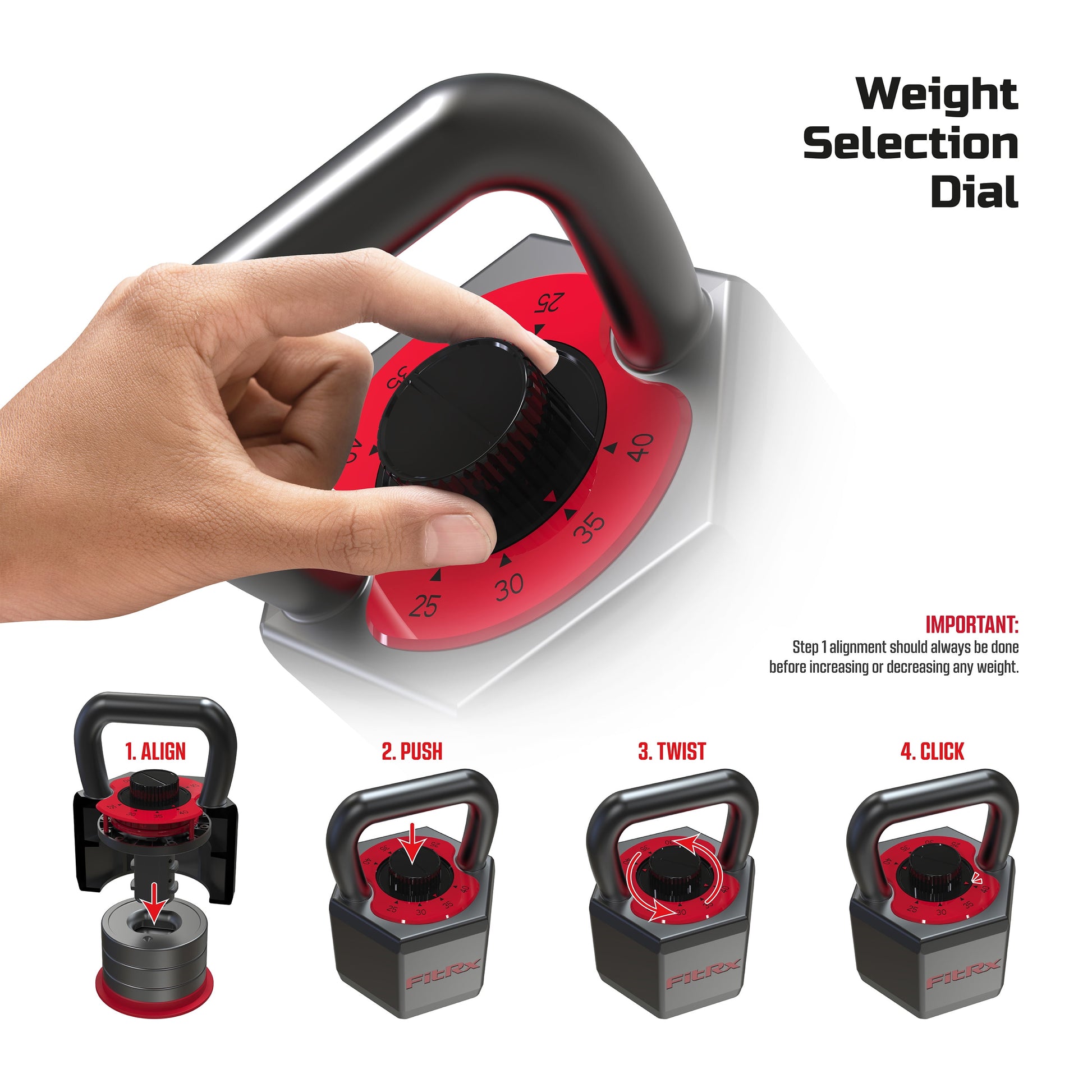 Smartstack Wide Handle Adjustable Kettlebell for Home Gym Workouts, 25-40 Lbs, Black