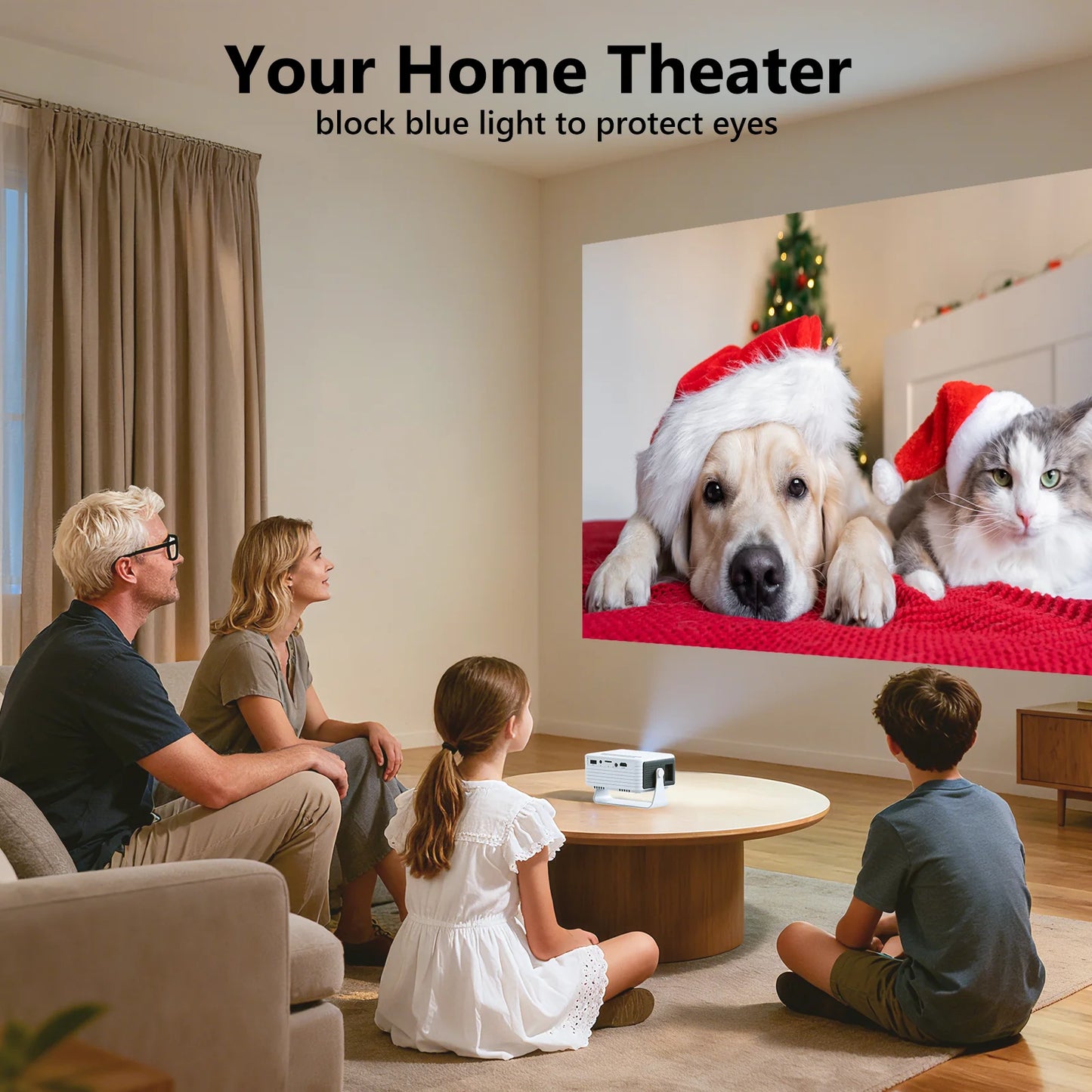 Mini Projector 720P HD Portable Projector, 4000 Lumens LED, Wifi Bluetooth 5.1, 30–120" Screen, HDMI USB AV Compatible, Home Theater Outdoor Movie Projector, Black