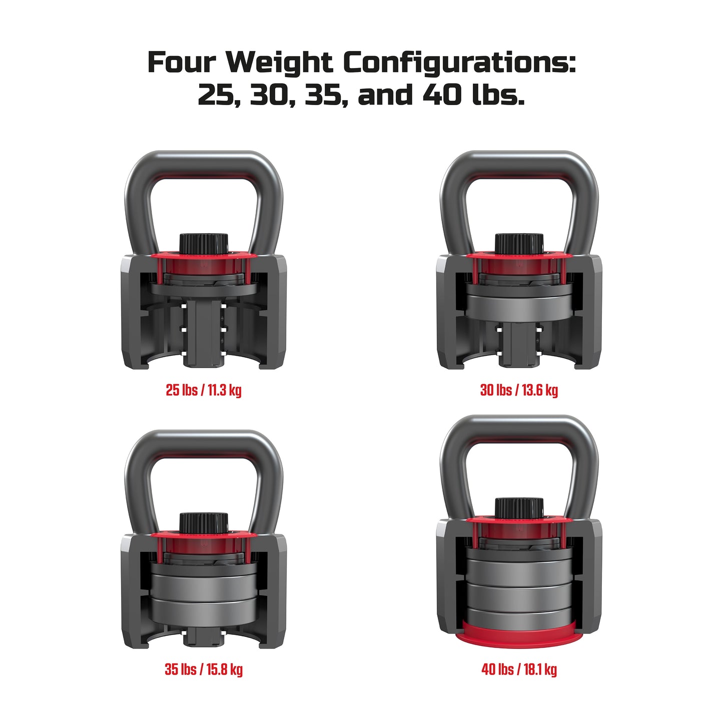 Smartstack Wide Handle Adjustable Kettlebell for Home Gym Workouts, 25-40 Lbs, Black