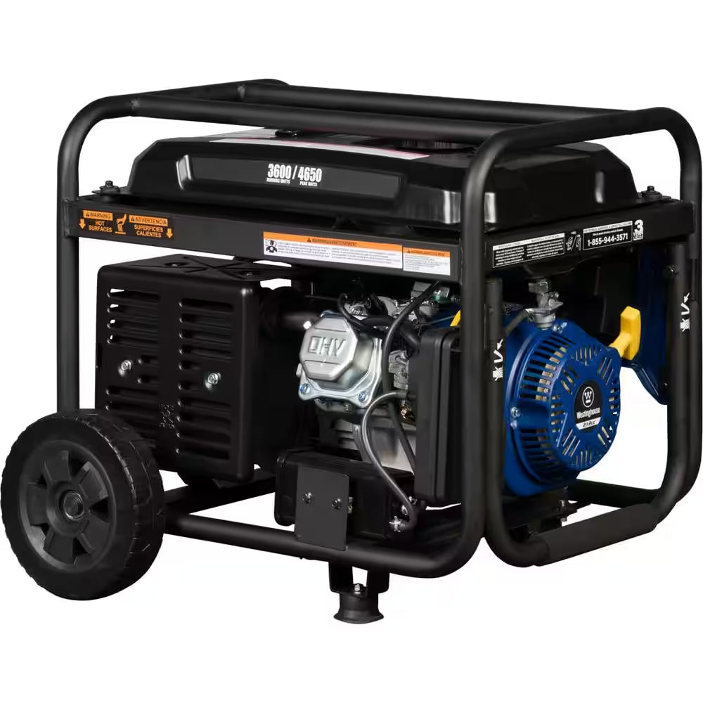 4,650/3,600-Watt Recoil Start Gas Powered Portable Generator with Wheel and Handle Kit, CO Sensor