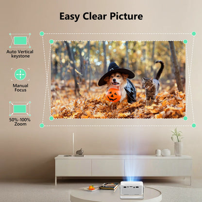 Mini Projector 720P HD Portable Projector, 4000 Lumens LED, Wifi Bluetooth 5.1, 30–120" Screen, HDMI USB AV Compatible, Home Theater Outdoor Movie Projector, Black