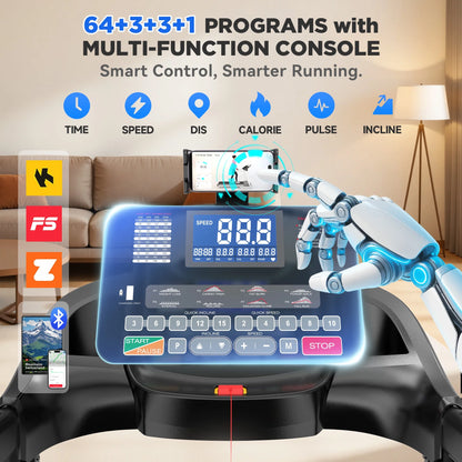 Famistar 5.0HP Folding Treadmill for Home with 20 Auto Incline, Smart APP, 300Lbs, Hifi Bluetooth Speakers, 64 Programs, 12MPH Speed, Foldable Electric Treadmill Running Machine, Knee Strap Gift