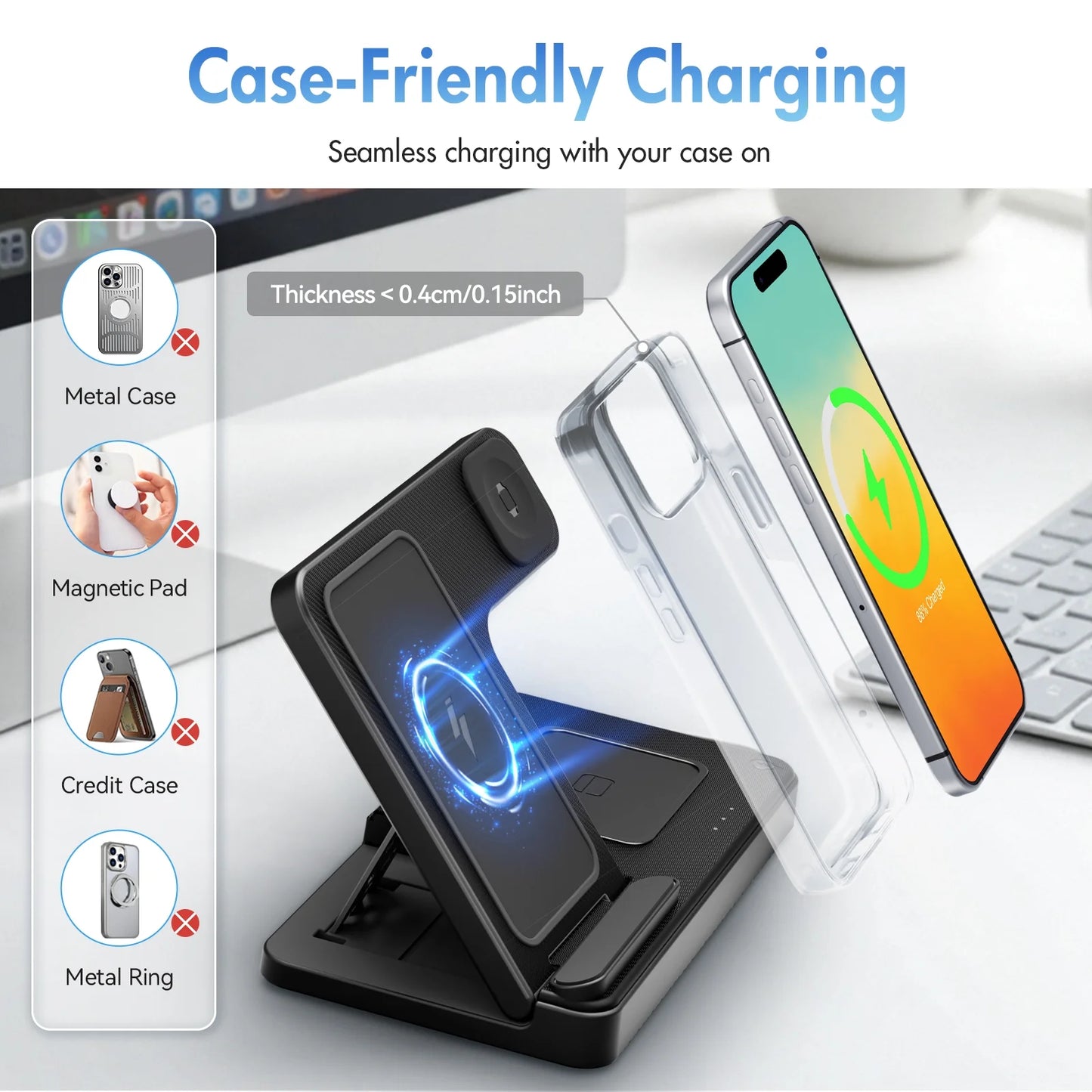 Charging Station,Wirelss Charger,Magnetic Charging Station Compatible with Iphone 17 16 15 14 13 12 11 Pro Max XS Xr,For Iwatch Series 9 8 7 6 5 4 3 2 Se,For Airpods 3 2 Pro,Black,No Adapter